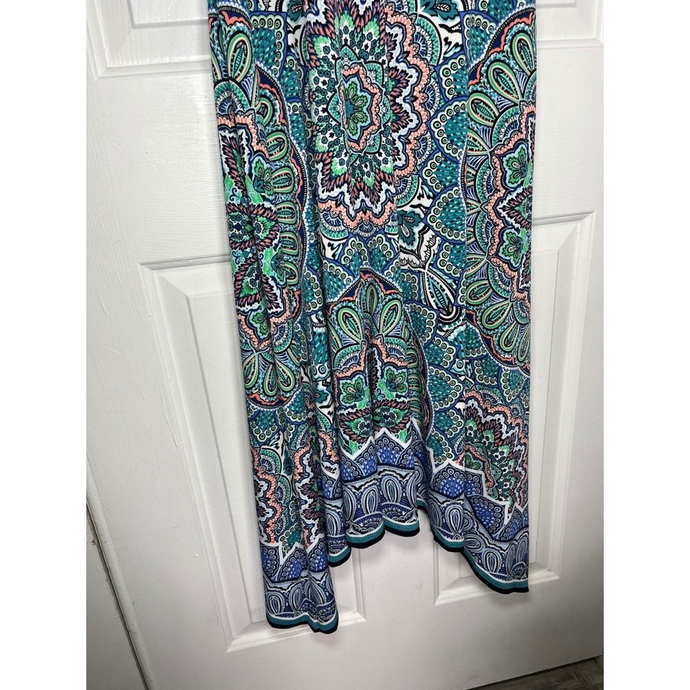 London Times Dress Womens 10 Blue Green Mandala Handkerchief Hem Sleeveless - Picture 5 of 9